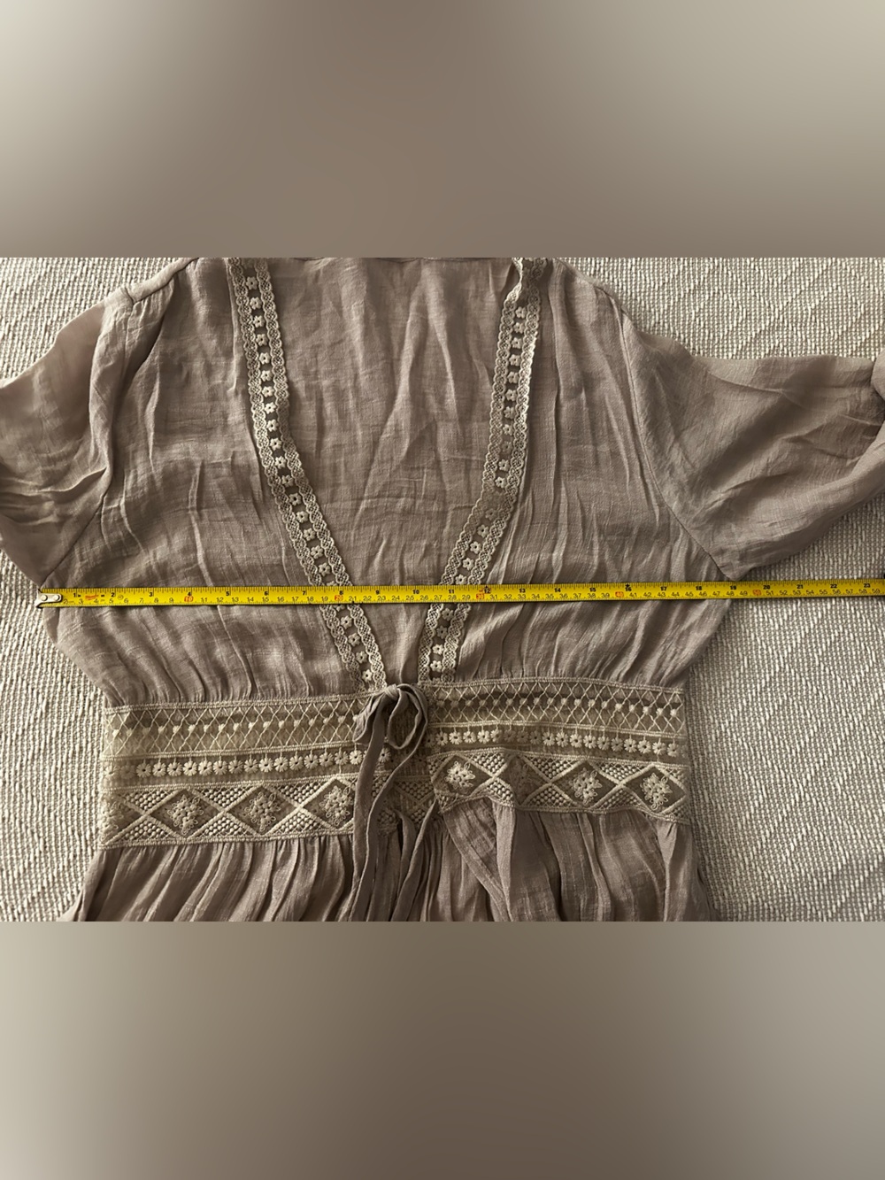 Rebellion Again Taupe Lace Trim Kimono Coverup Boho NWT - Picture 7 of 8